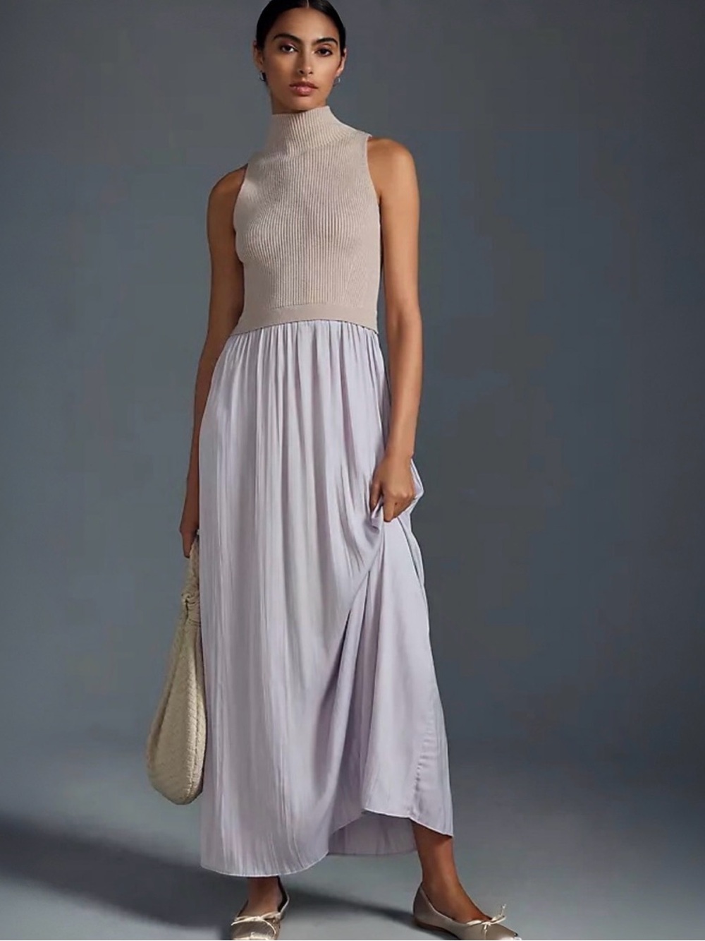 Anthropology Twoffer Knit Mock-Neck Maxi Dress